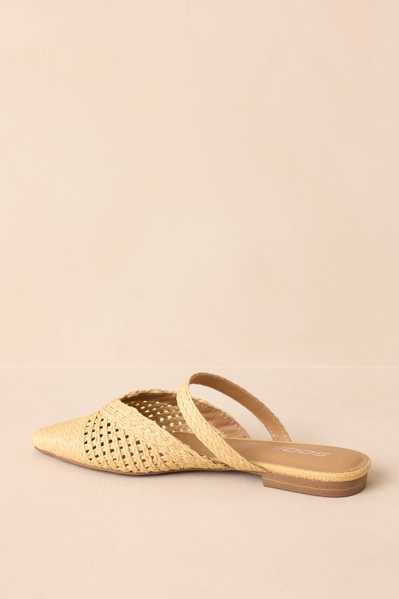 Back view showing the heel area, slip-on structure, and flat sole of the raffia flats.