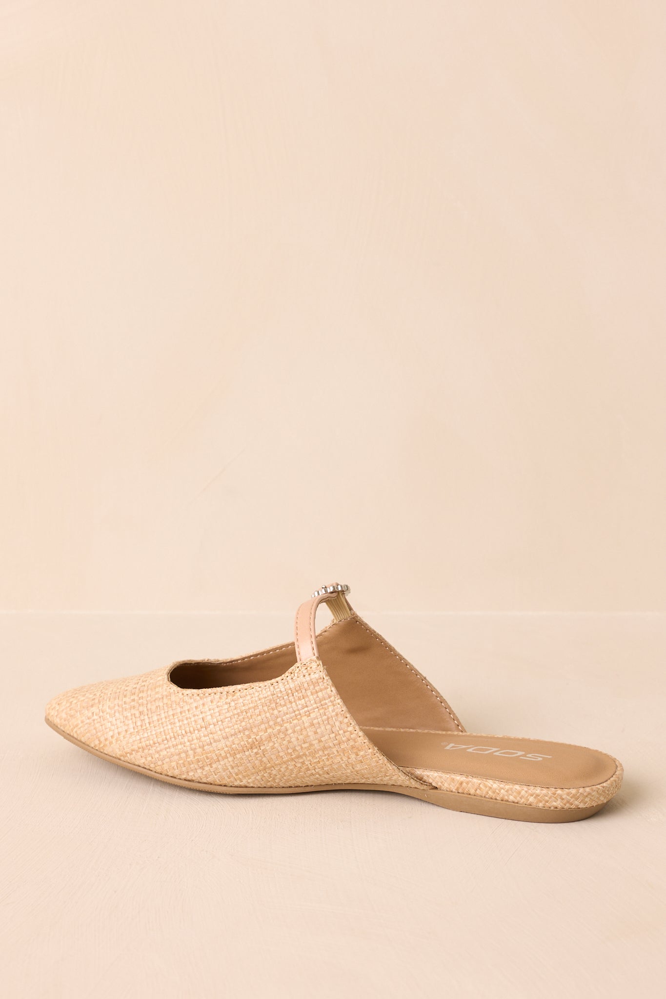 Back view showing the heel area, slip-on structure, and flat sole of the raffia sandals.