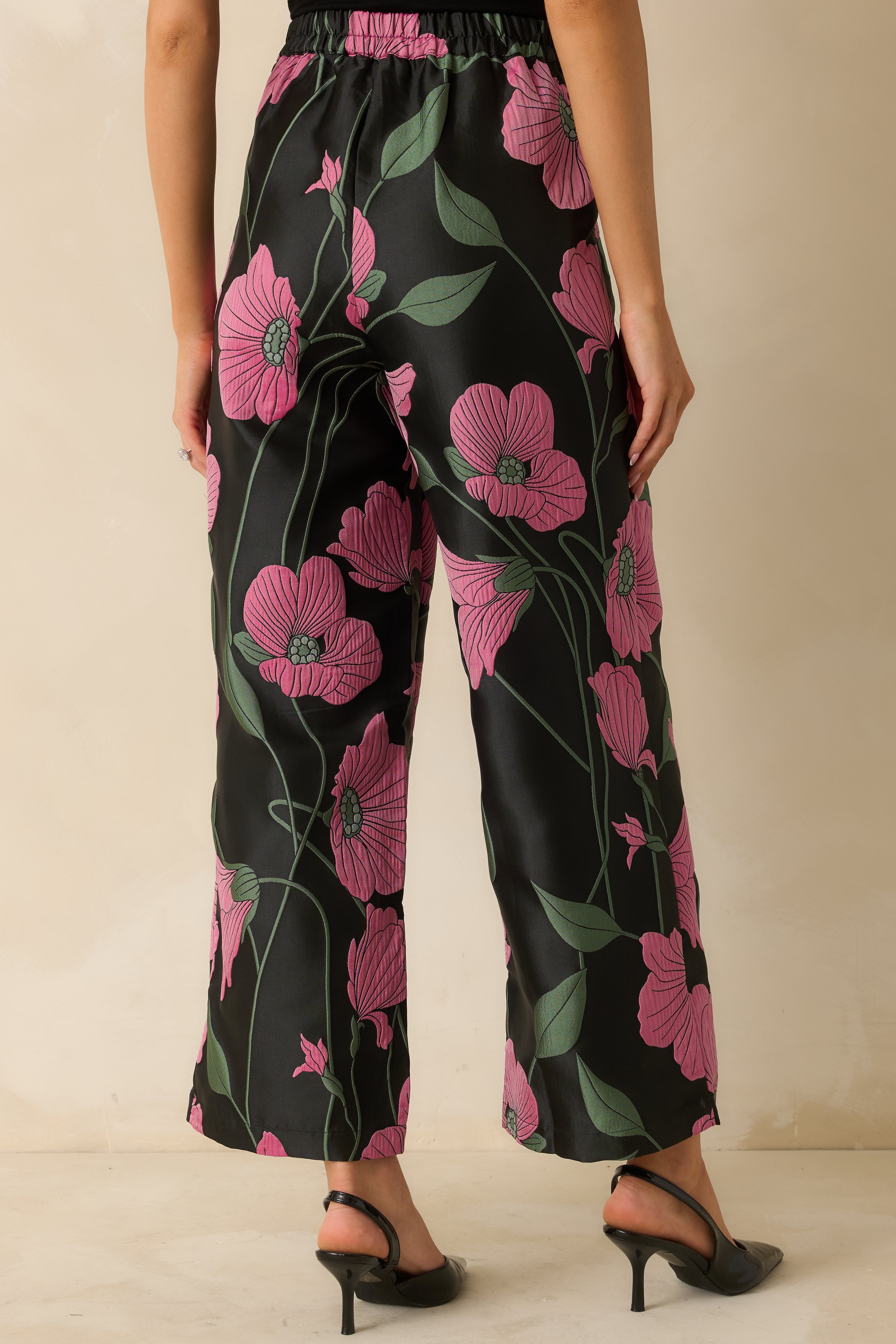 Black Multi Floral Jacquard Wide Leg Pants - Women's Bottoms | Red