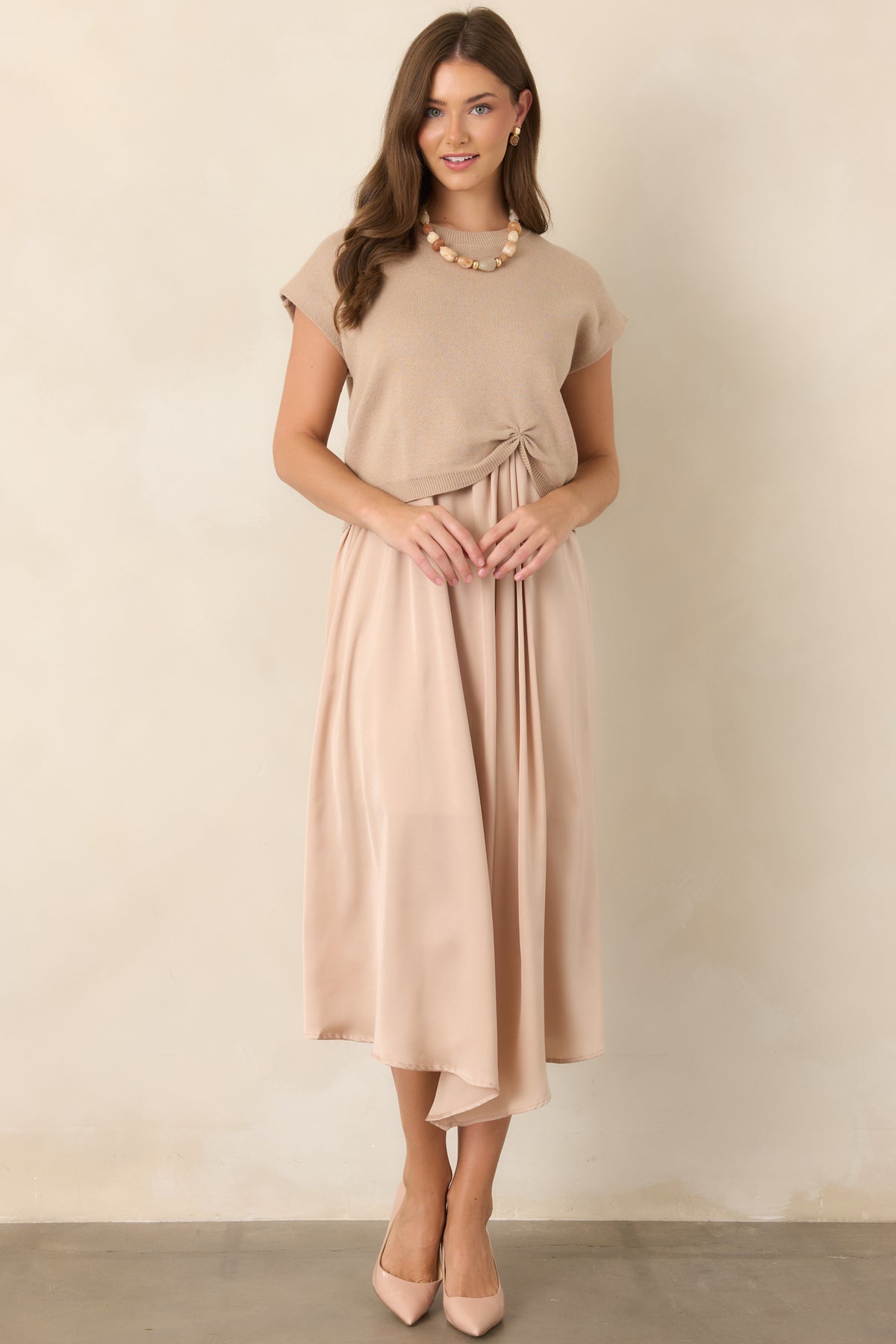 venus retrograde knit dress beige All Pulled Together Sweater Lace dress