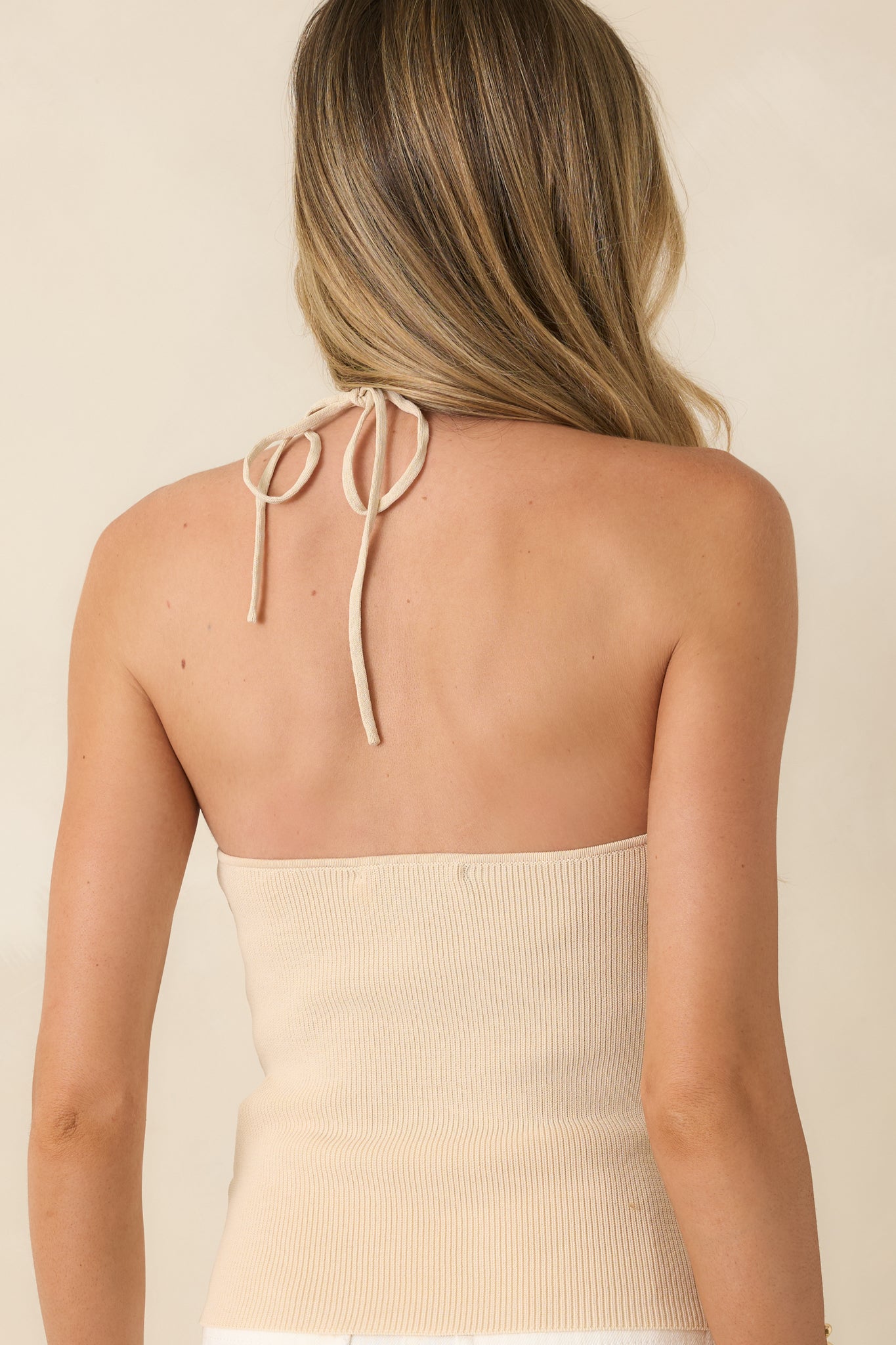 Portia Beige Knit Bead Detail Halter Top | MINKPINK