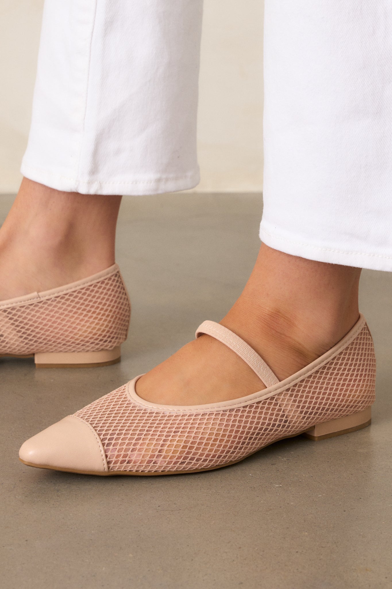Sunset Mirror Beige Mesh Fishnet Flats Beige - Main Image