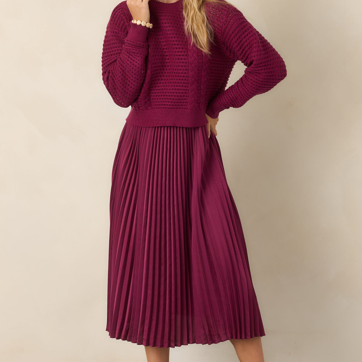 open knit sweater dress Take A Little Time Mulberry Satin Set silver+grey