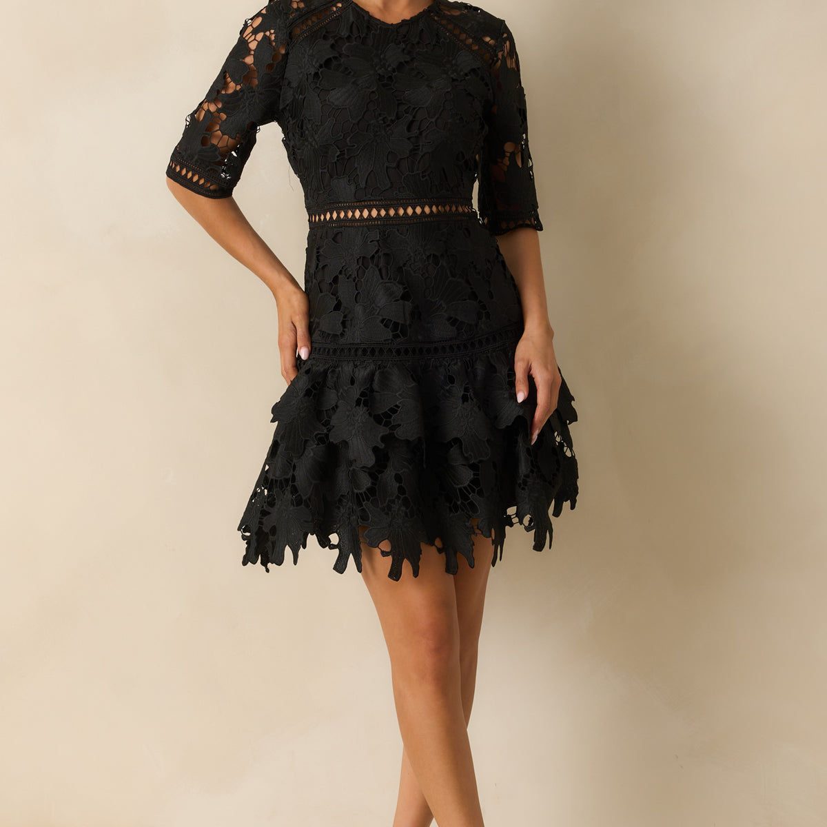 chinese dress ladies Black Lace Embroidered Mini Dress - All Dresses