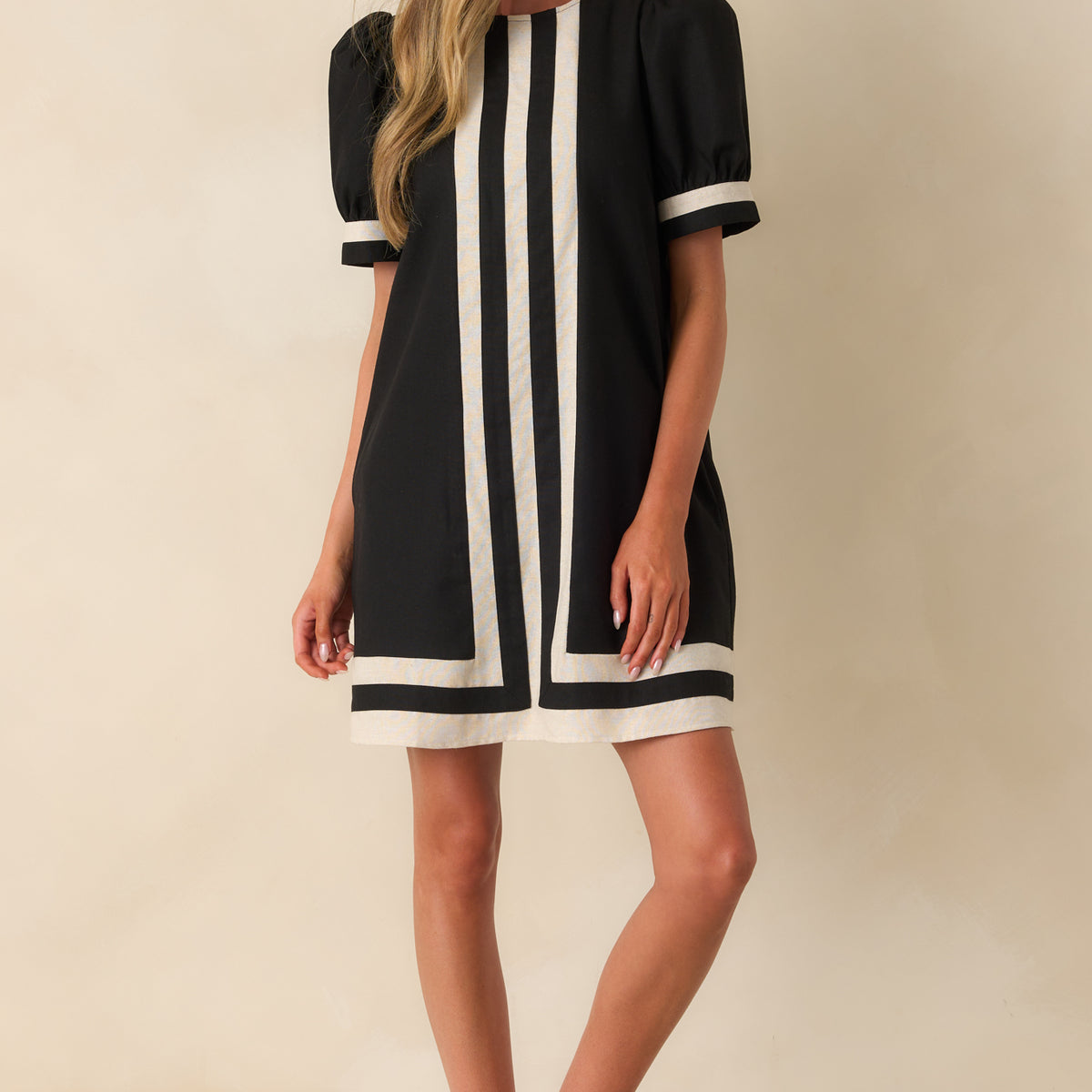 black linen dress short Blend Contrast Trim - Mini Dresses this linen summer dress Size:0 USA Free People Floreo Mini MerchCategory5:PARTY