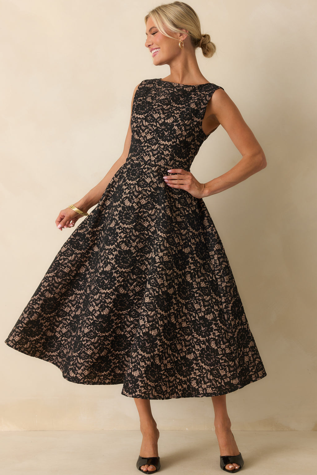 Black Lace Sleeveless Maxi Dress - Women's Event Dresses
