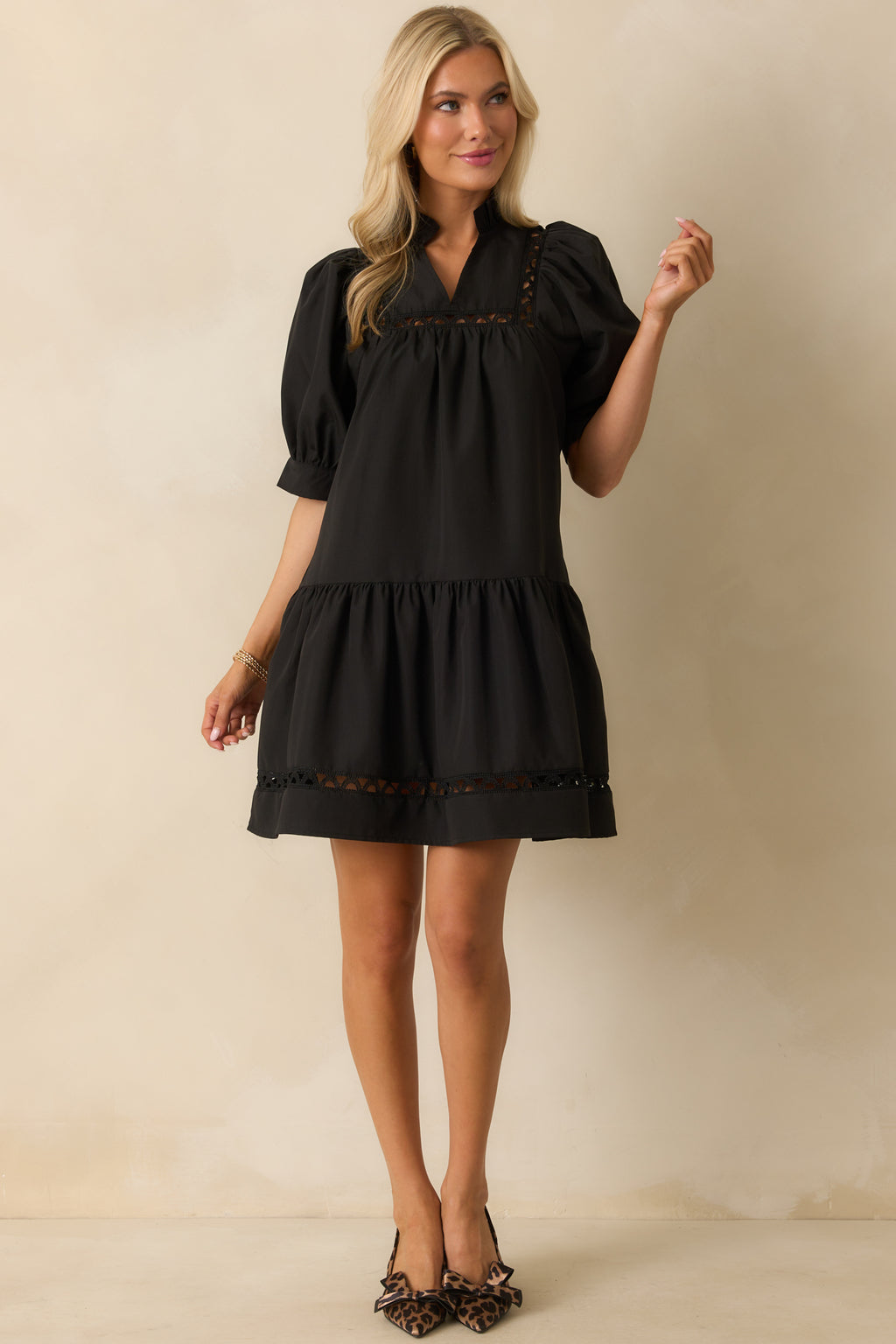 Black Embroidered Eyelet Mini Dress - Women's Casual Dress | Red Dress Black Embroidered Eyelet Mini Dress - Women's Casual Dress | Red Dress