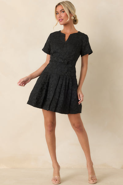 The Perfect Introduction Black Floral Jacquard Mini Dress