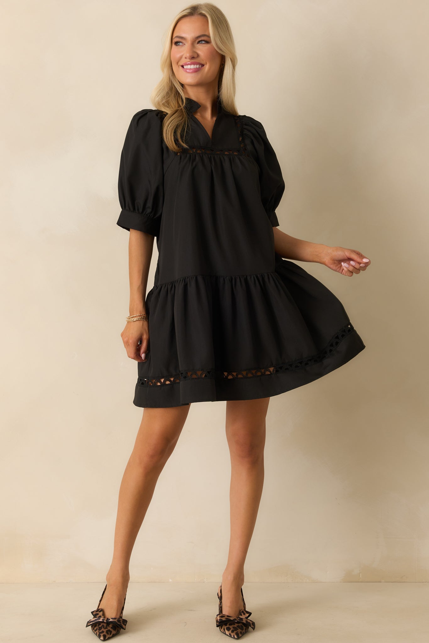 navy blue dress for baby girl Black Flutter Sleeve Fit and Flare Dress main image 0