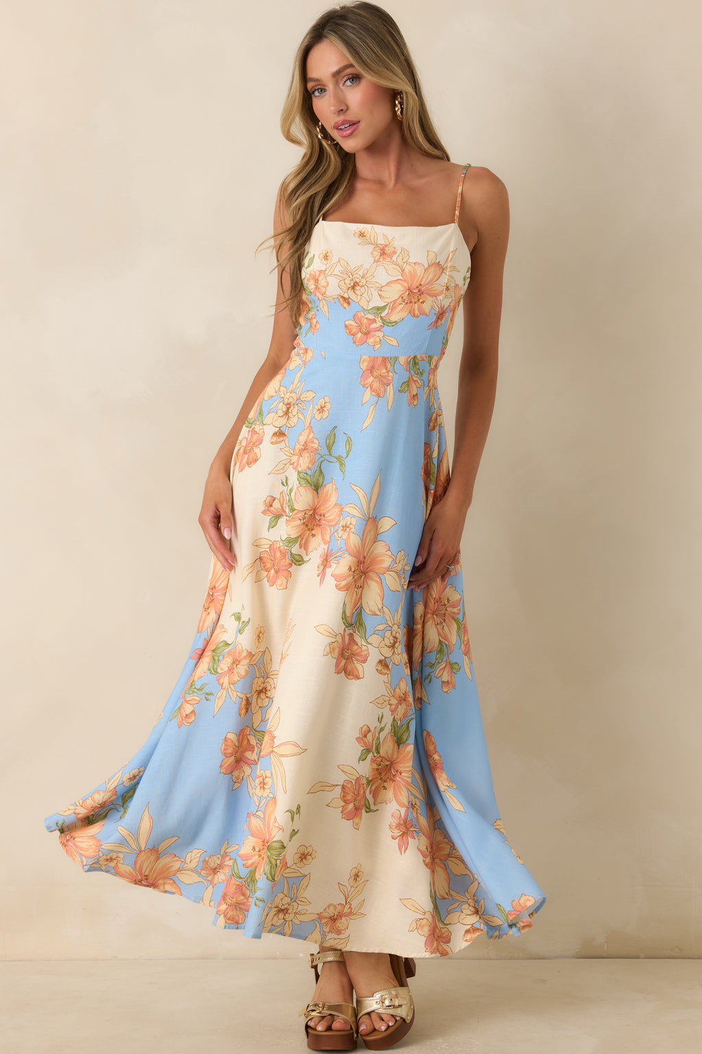 Women's What a Lovely Thought Light Blue & Ivory Floral Maxi Dress | Size: M