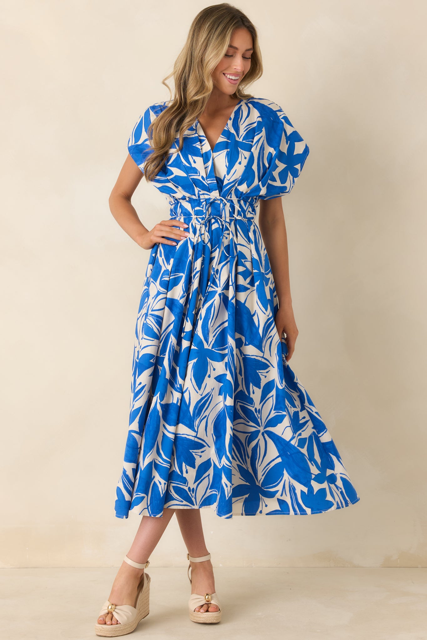 Red Dress | Blue & Ivory Floral Print Cotton Maxi Dress - All Dresses Red Dress | Blue & Ivory Floral Print Cotton Maxi Dress - All Dresses
