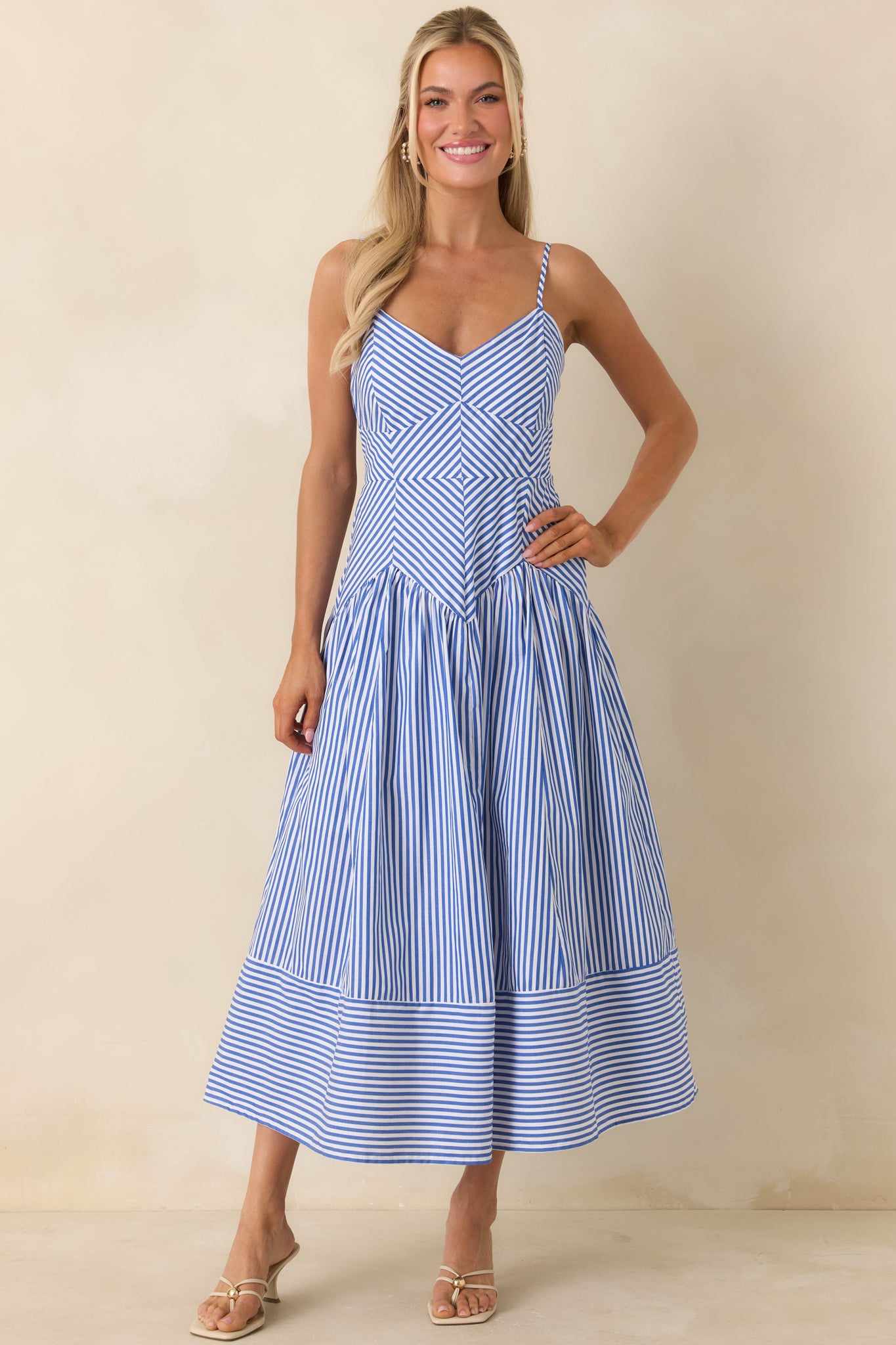 Women's From All Angles Blue & White Stripe Cotton Midi Dress | Size: L | Red Dress Women's From All Angles Blue & White Stripe Cotton Midi Dress | Size: L | Red Dress