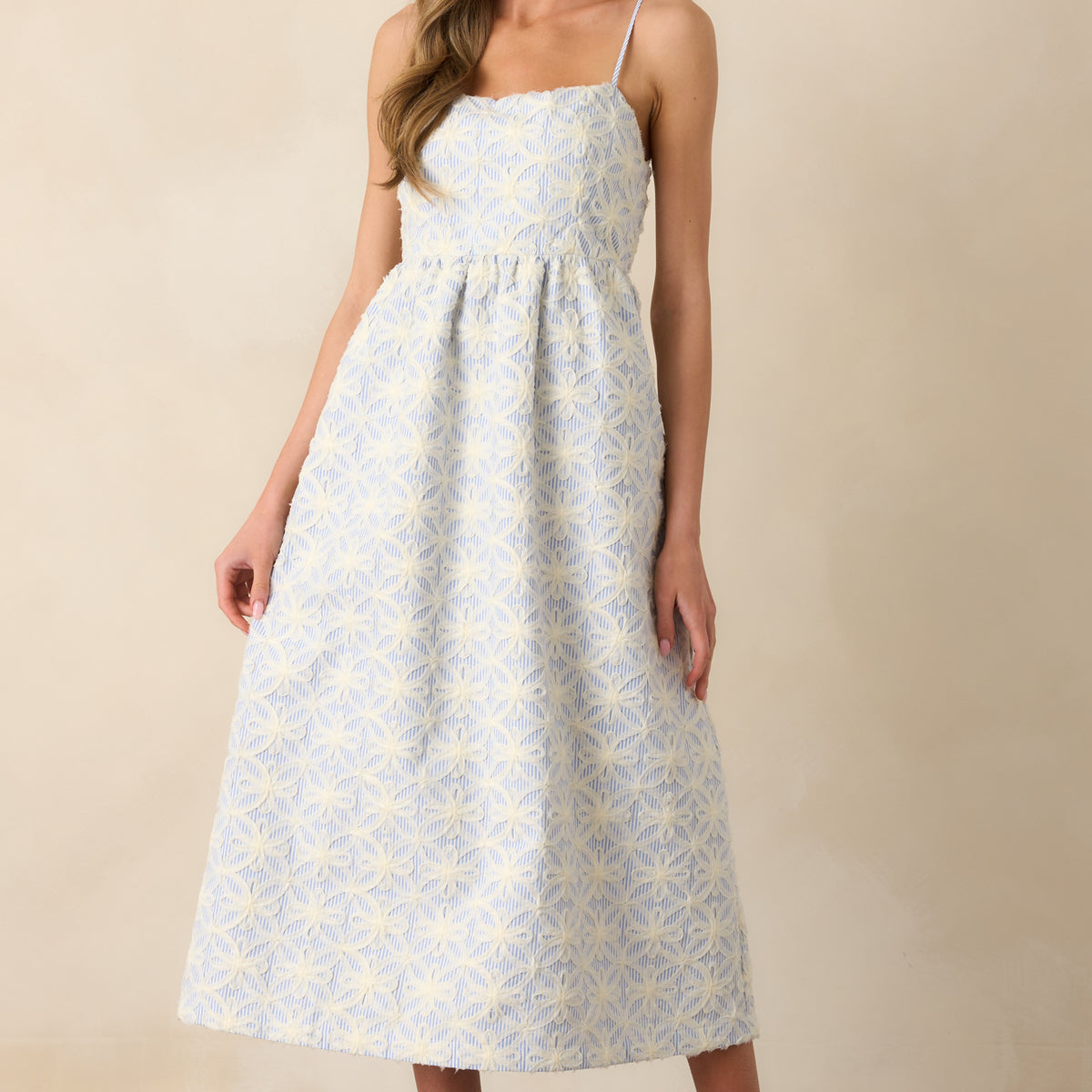 Light Blue Stripe Floral Appliqu Dress - Midi Dresses | Red Dress Light Blue Stripe Floral Appliqu Dress - Midi Dresses | Red Dress