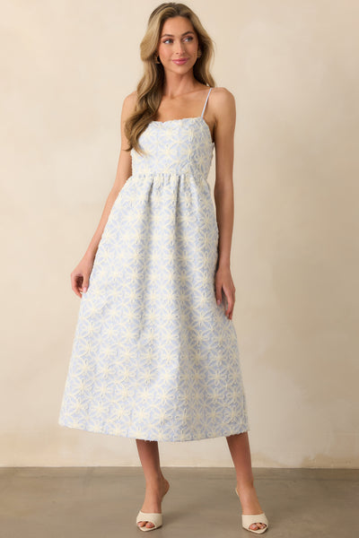 Light Blue Stripe Floral Appliqu Dress - Midi Dresses | Red Dress