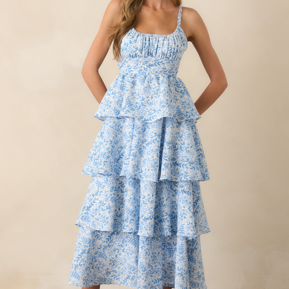 fresh rosebud maxi dress blue Blue Floral Tiered Maxi Dress - Romantic Dresses