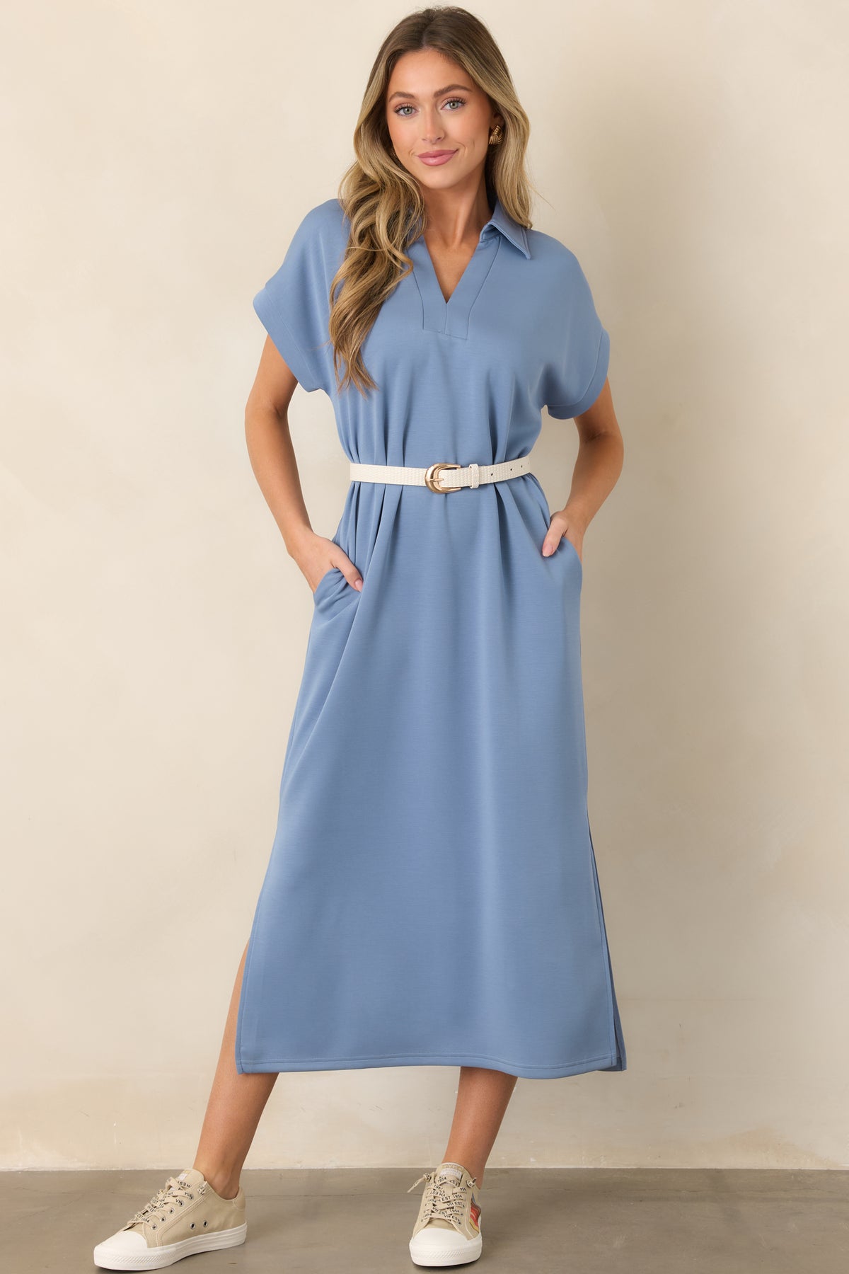 midi collar dress for ladies Women's Made The Right Call Chambray Blue Collared T-Shirt | Size: L Hattie Sexy V Neck Made with high quality EU/UK Size:S 60's dress