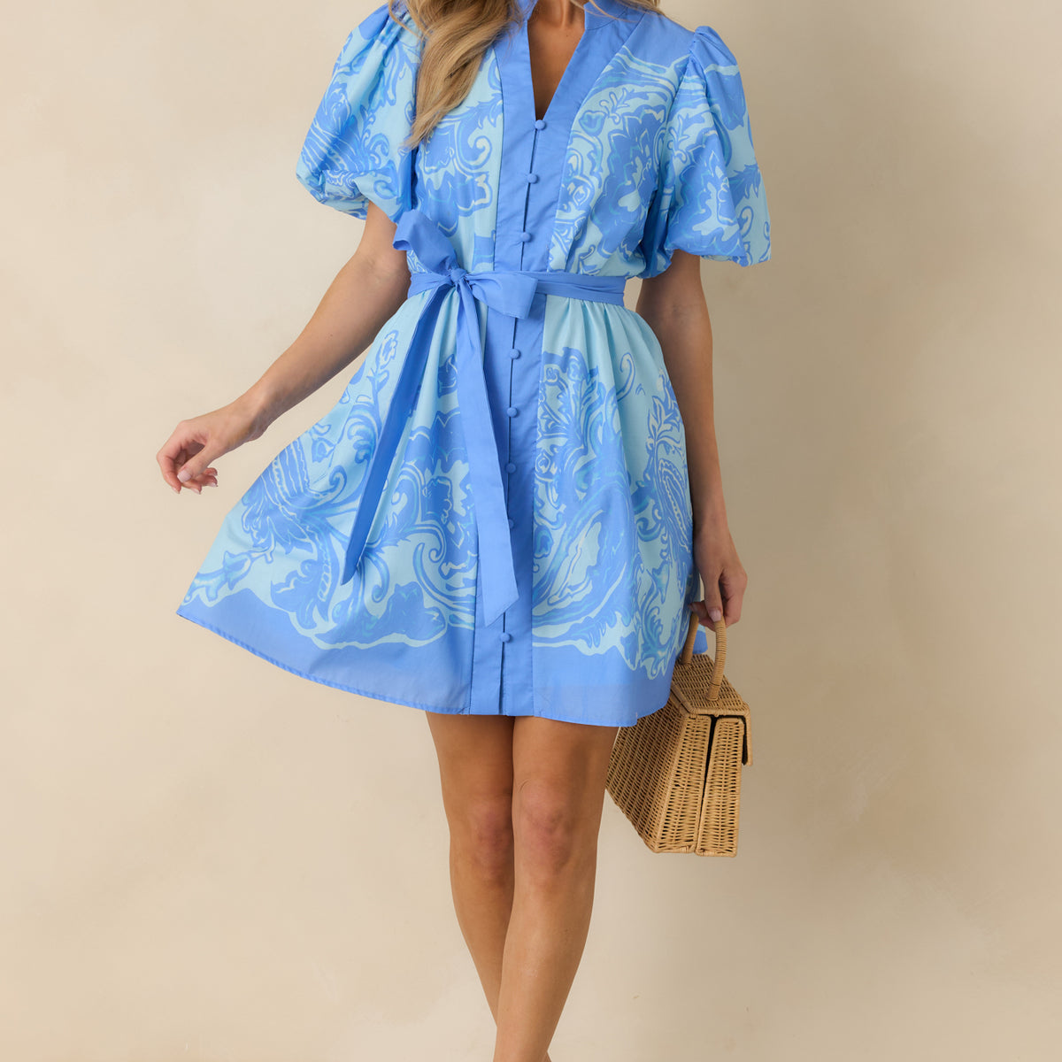 blue dress for baby girl Betty Swing Dress in Blue Paisley – Shopbluebelle main image 1