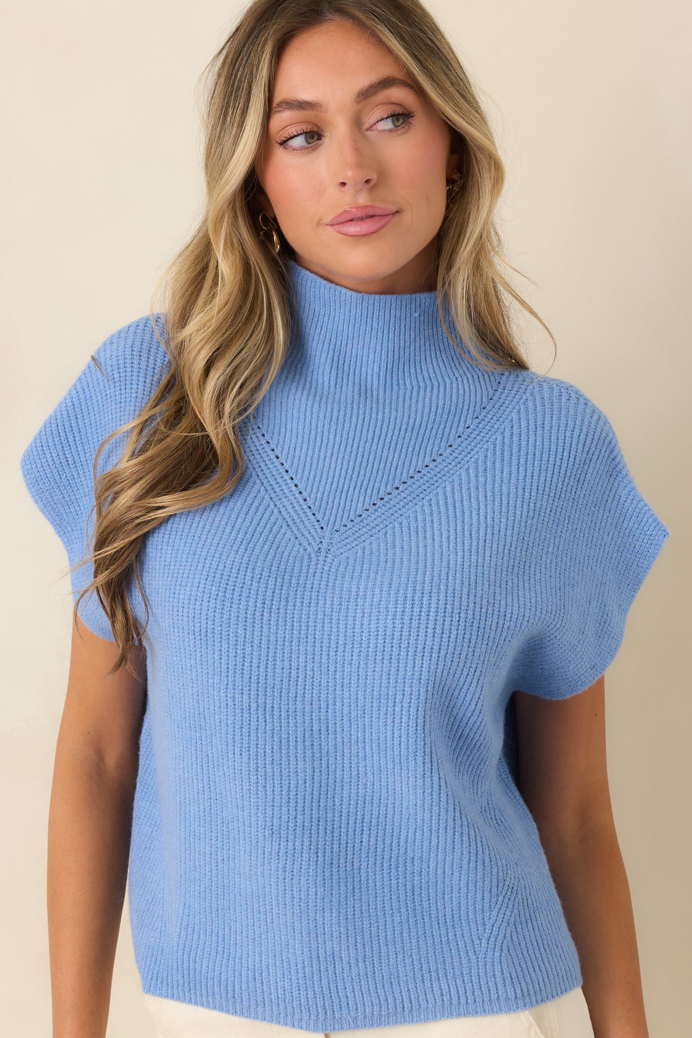 Cool Intentions Blue Ribbed Knit Mockneck Sweater | Red Dress