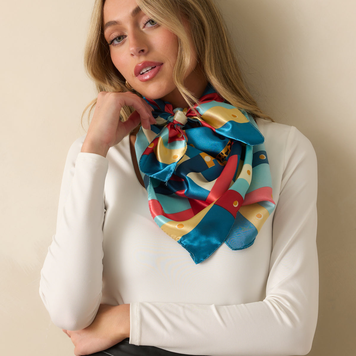 Blue Multi Print Satin Scarf - All Accessories | Red Dress