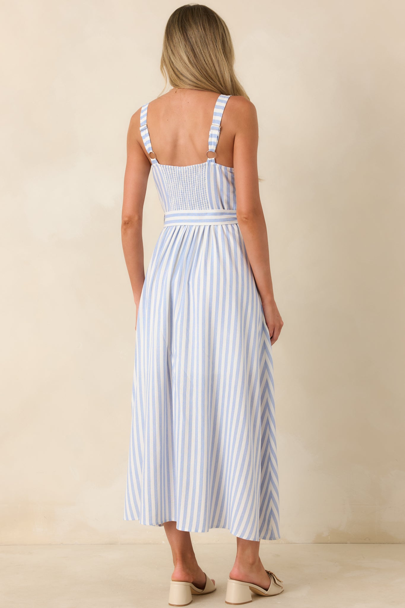 Women's Already Thinking About It Blue Stripe Belted Bustier Midi Dress | Size: L