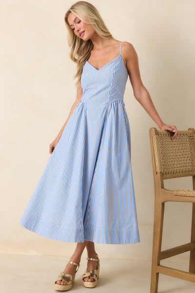Weekend on the Coast Blue Stripe Sleeveless Midi Dress Weekend on the Coast Blue Stripe Sleeveless Midi Dress