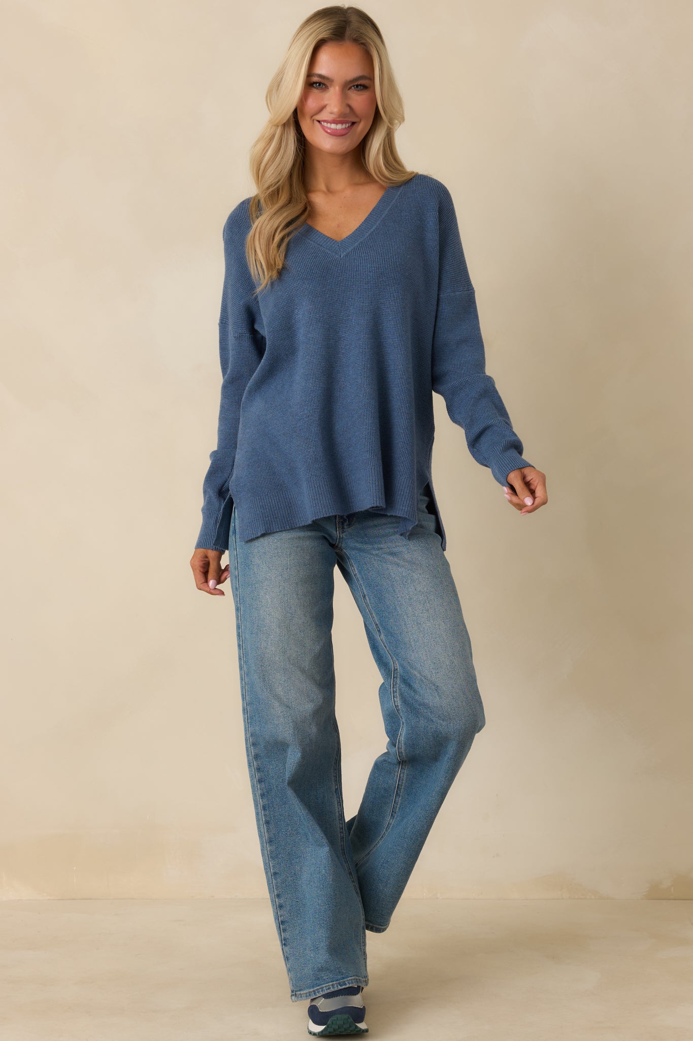 Heather Blue V-Neck Sweater - All Tops | Red Dress Heather Blue V-Neck Sweater - All Tops | Red Dress