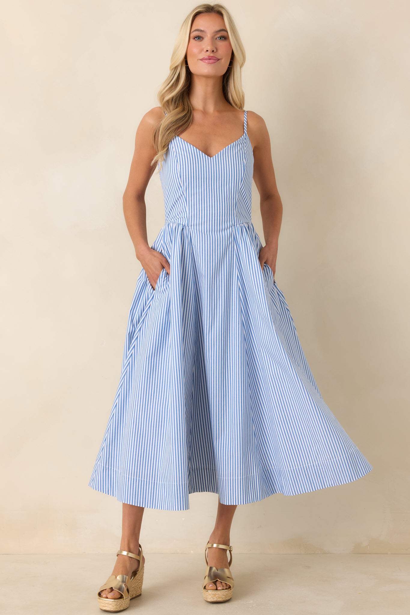slim fit dress slacks BEYLA Baby Blue Crew Neck Short Sleeve Fitted Midi Dress – Matea Designs main image 0