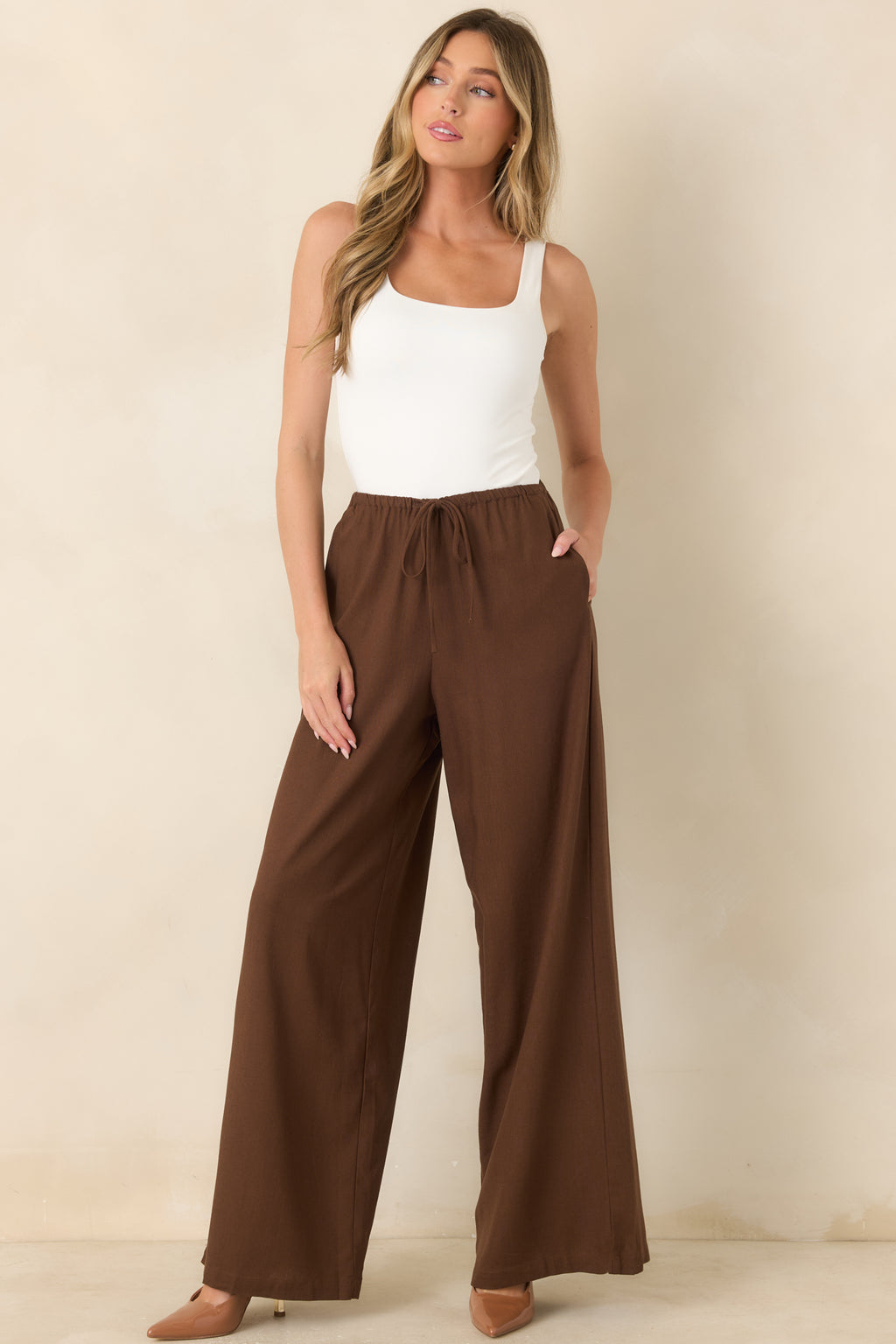 She’s Got Grace Brown Linen Blend Wide Leg Pants