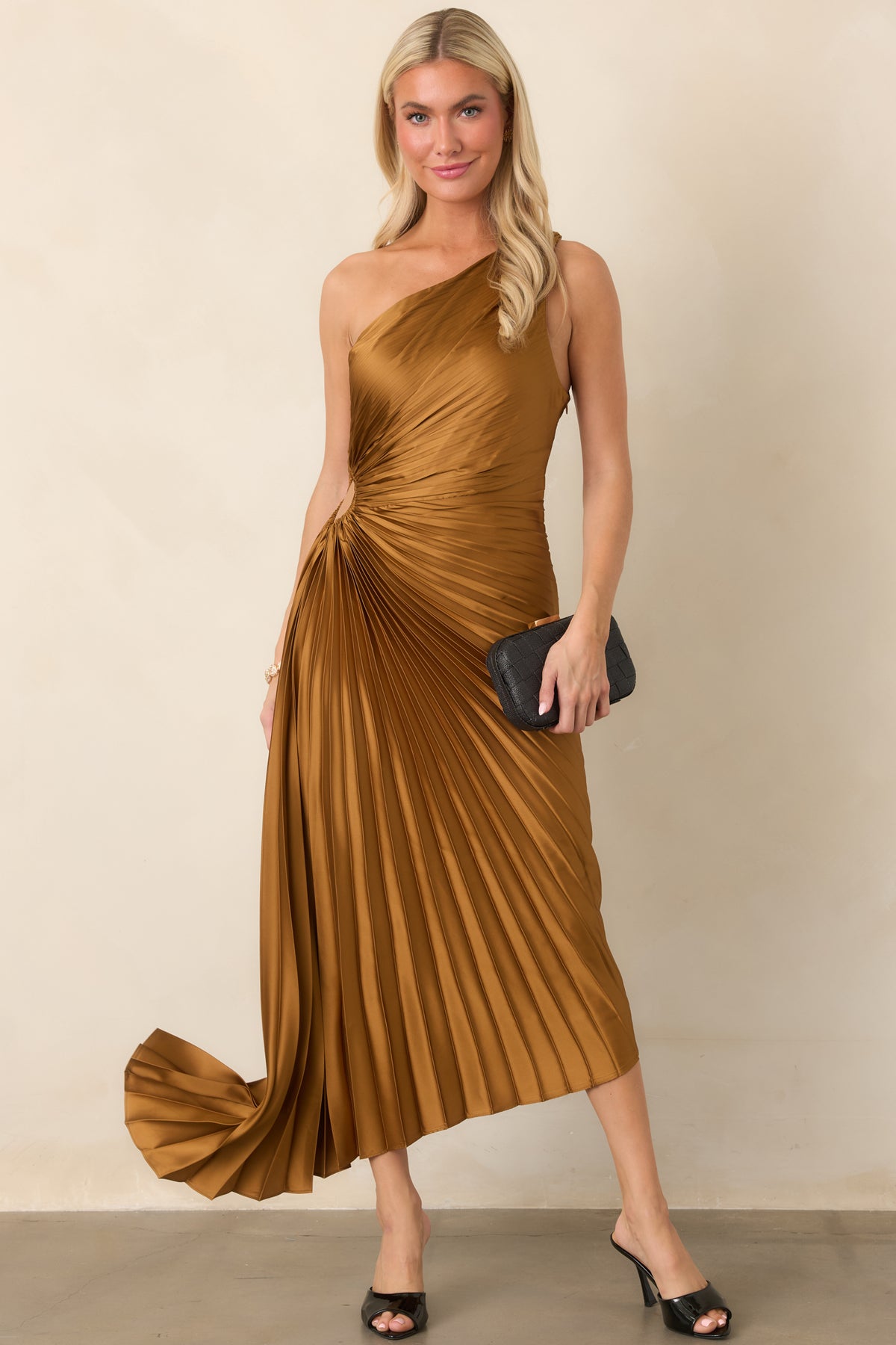 moon river asymmetrical cutout dress Women's Poetic Charm Bronze Asymmetric One Shoulder Maxi | Color: Brown | Size: S Color:Dark Royal Blue elevated touch Above $250 LaDivine CH189S A Line