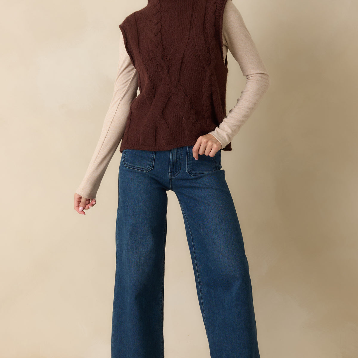 brown sweater vest dress Slit Hem Sweater Vest Dress main image 1