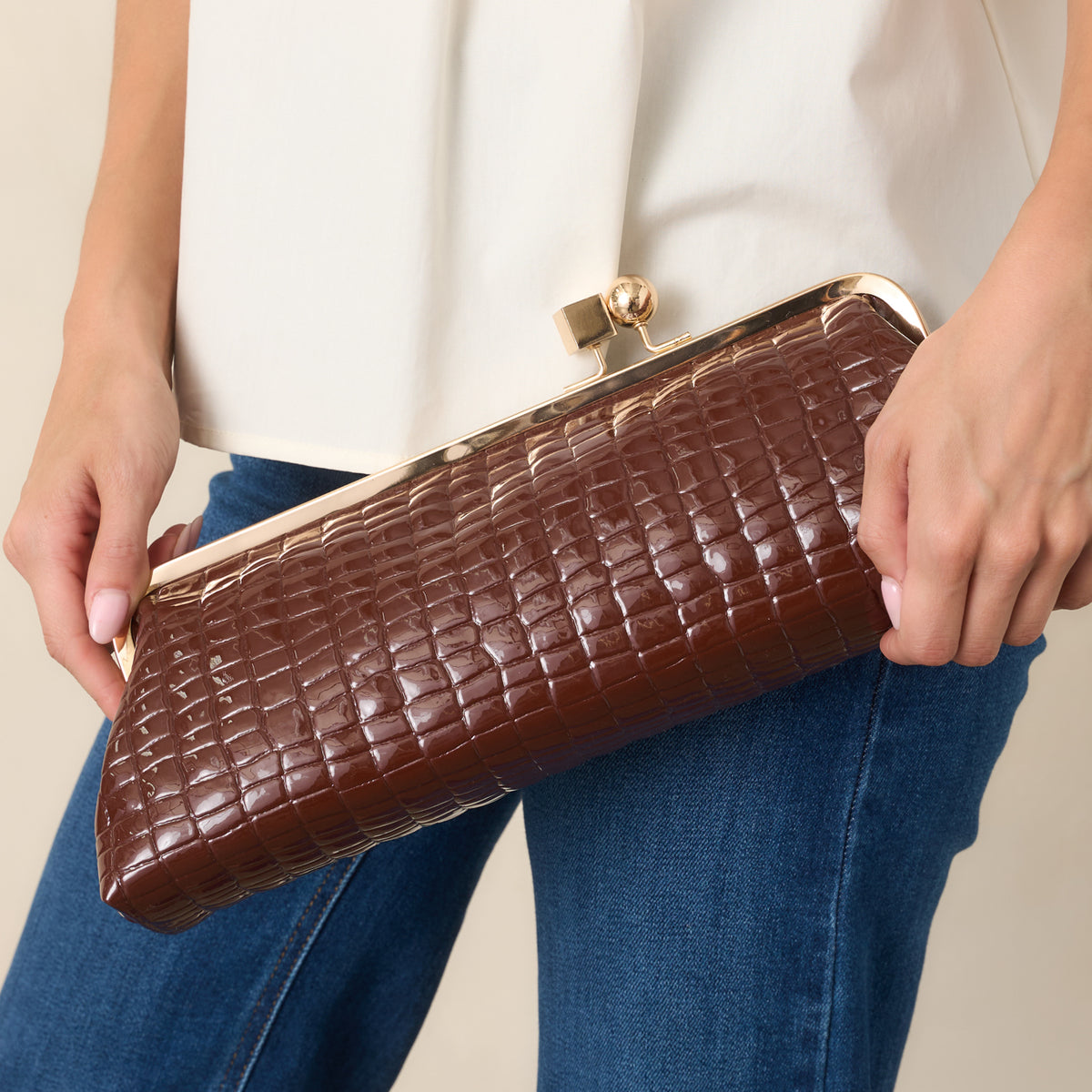 cooper faux crocodile embossed leather backpack Women's Good Call Chocolate Brown Croc Clutch Handbag location:83243204652-outofstock St. Croix Legend Black Models:34