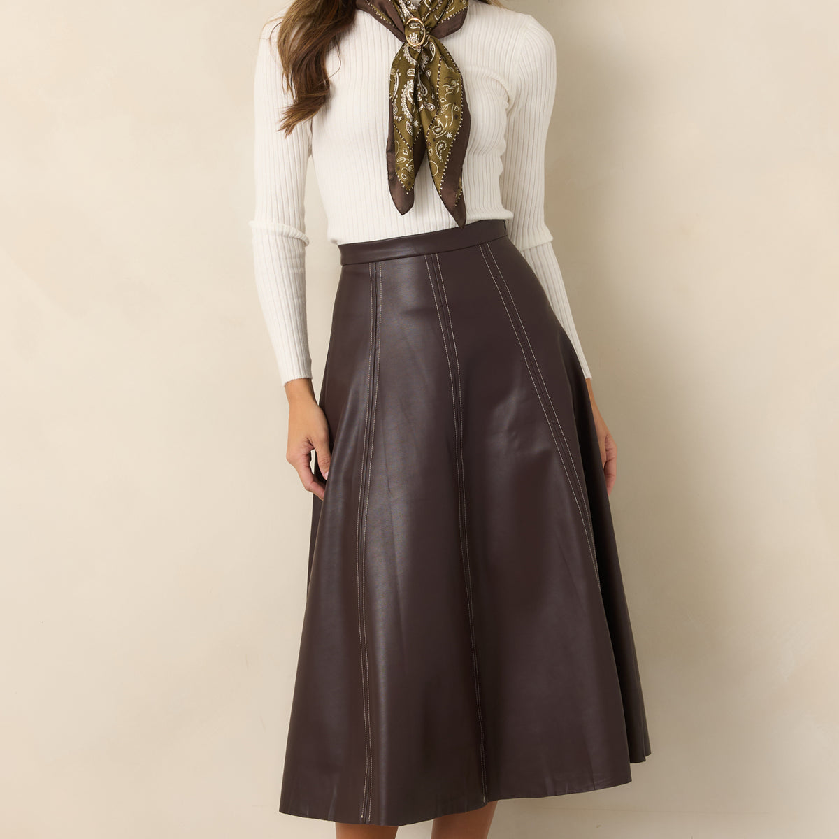 Wrangler Brown Faux Leather Midi Skirt | Astrid