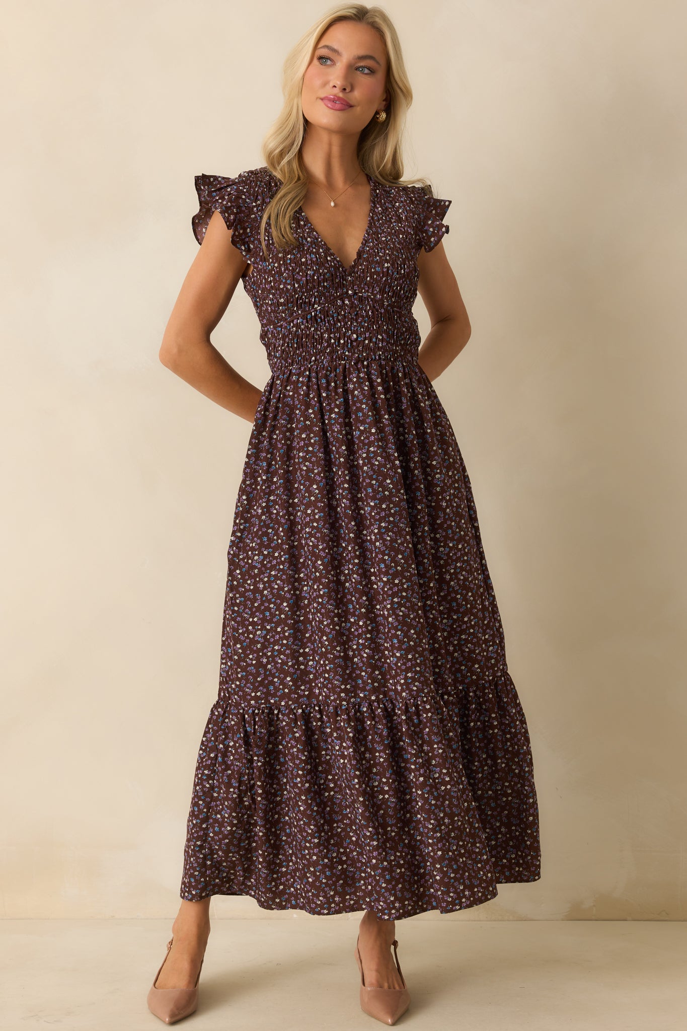 Chocolate Brown Floral Print Maxi Dress - All Dresses | Red Dress Chocolate Brown Floral Print Maxi Dress - All Dresses | Red Dress