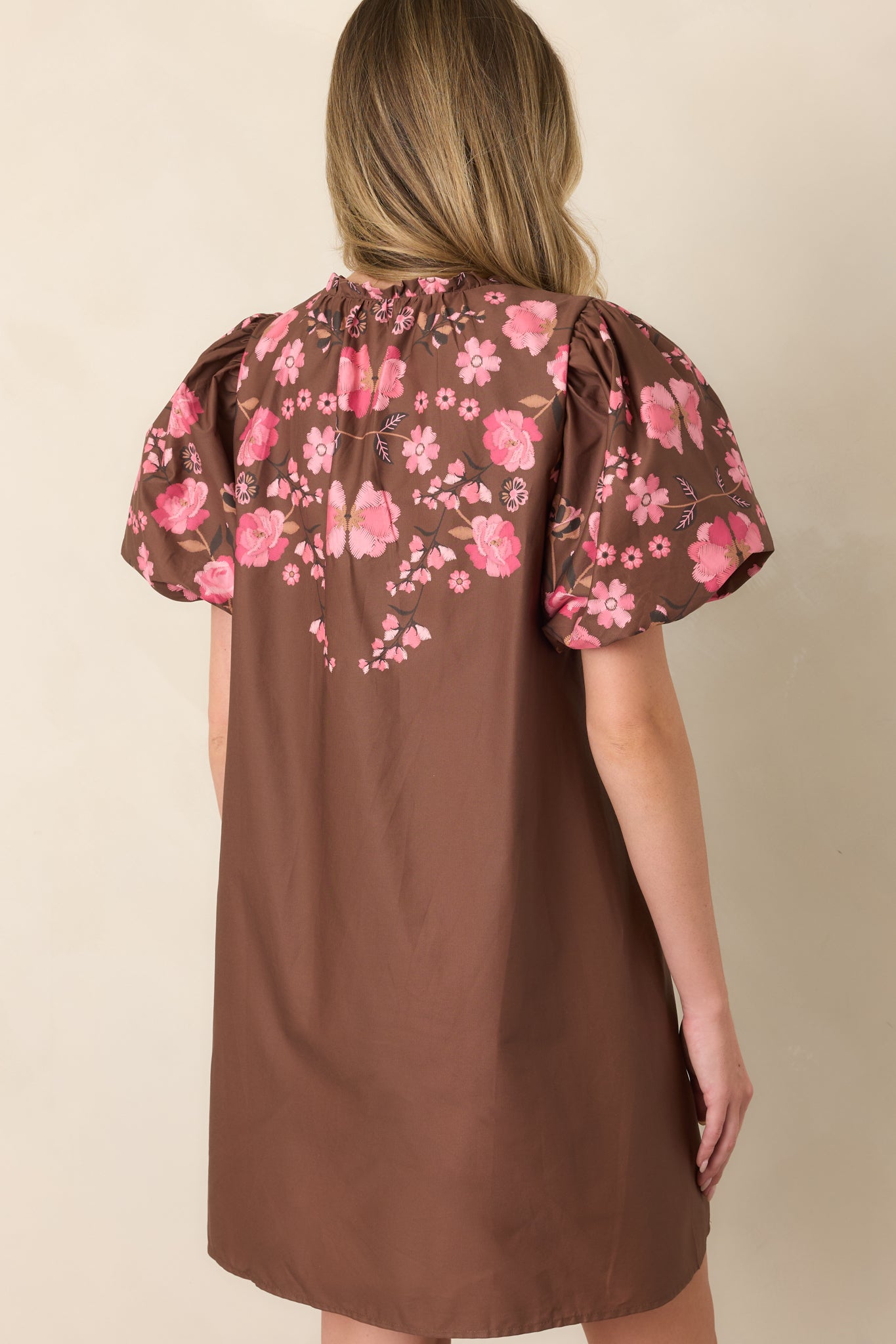 Pretty Particular Brown & Pink Floral Cotton Mini Dress