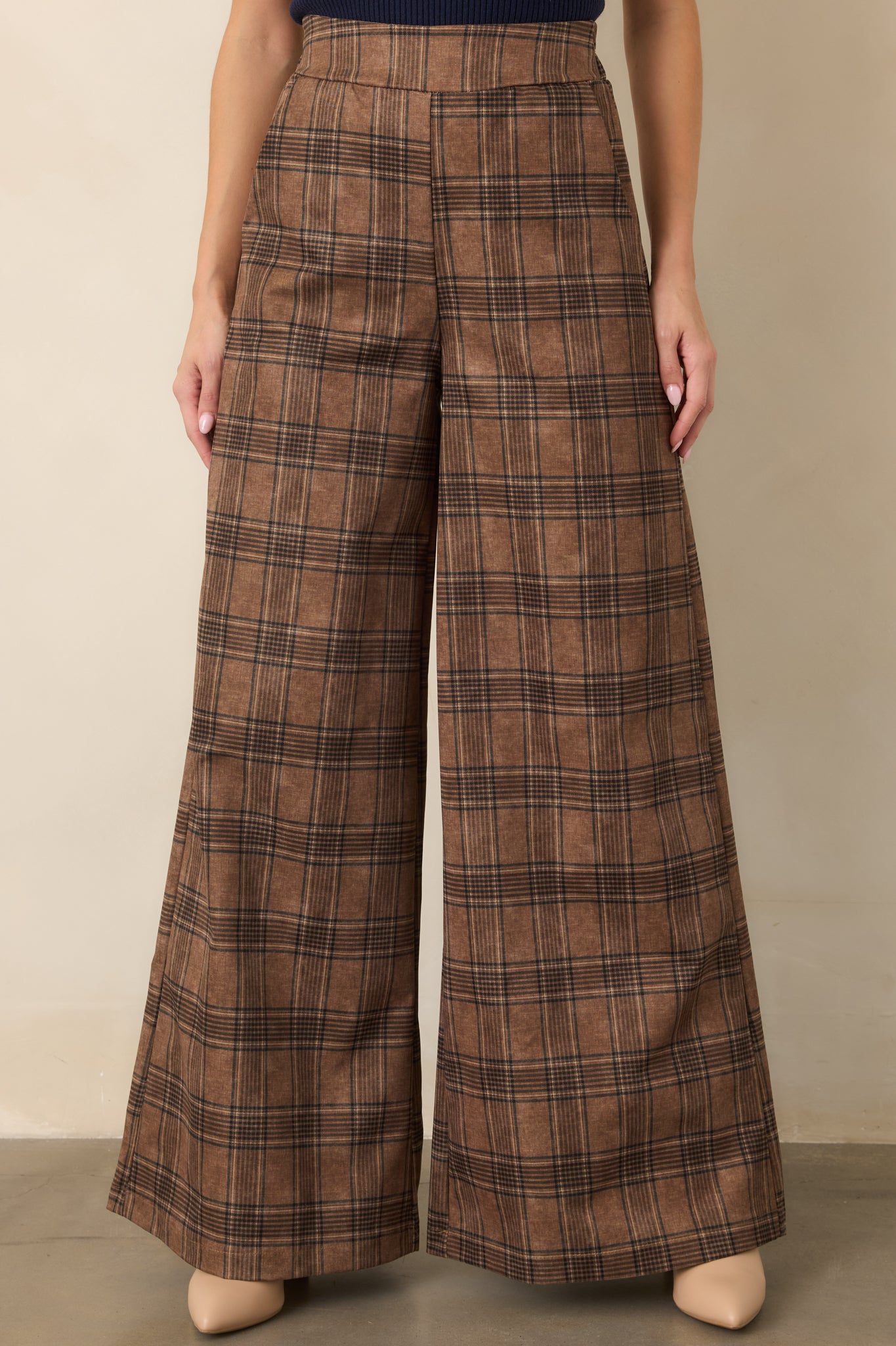 Mitchel Brown Plaid High Rise Wide Leg Pants | Astrid