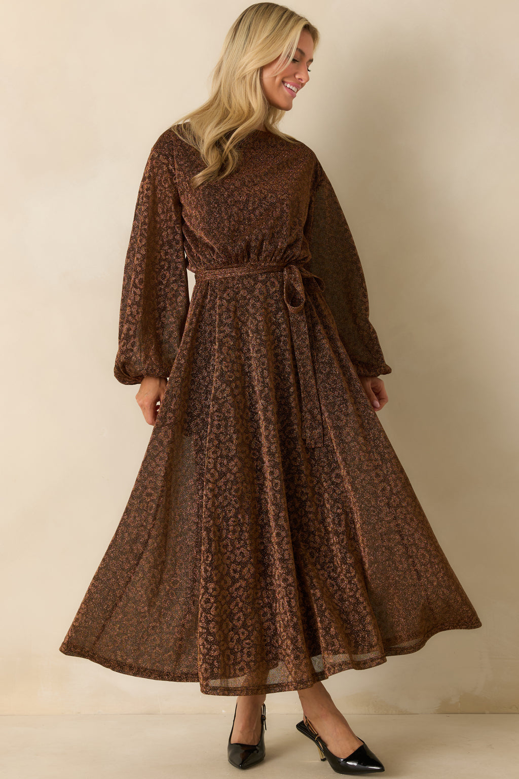 Brown Shimmer Long Sleeve Maxi Dress - All Dresses | Red Dress Brown Shimmer Long Sleeve Maxi Dress - All Dresses | Red Dress