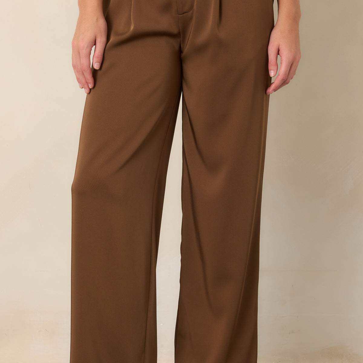 ladies wide leg dress trousers Brown High Waisted - All Bottoms wide leg dress pants
