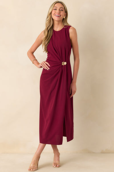 Burgundy Ruched Maxi Dress - Maxi Dresses