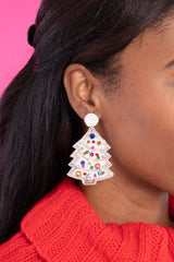 1 Festive Christmas Tree White Beaded Earrings at reddress.com