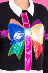 2 Black & Rainbow Metallic Bow Sweatshirt at reddress.com