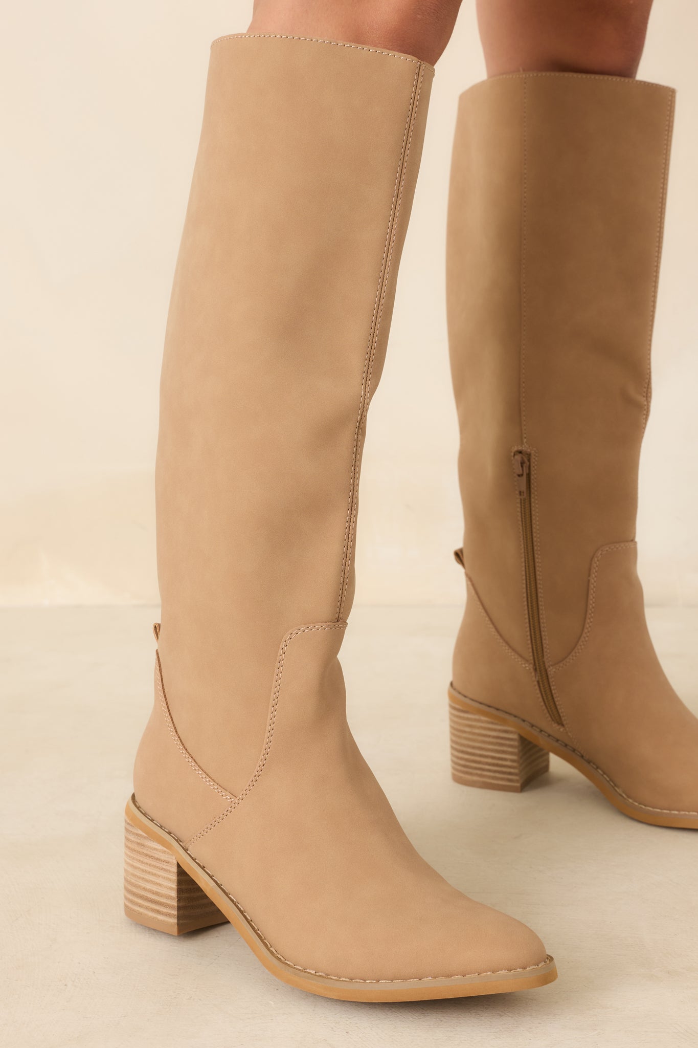 women's tan dress boots From Here On Beige Faux Leather Block Heel Ankle | Size: 10 Heel measures 3.5 Man made materials Non Freebird Women's Buck Tan |
