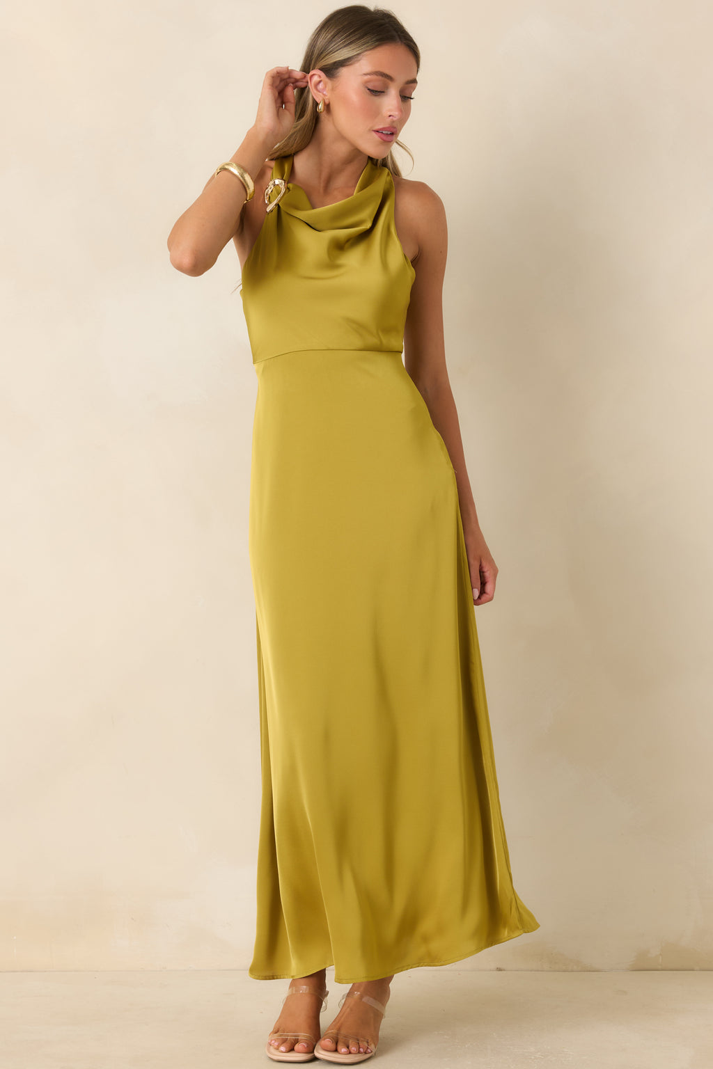 Women's And Then Everything Changed Chartreuse Satin Maxi Dress | Size: Xs