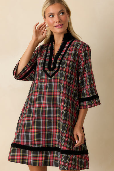 power hour plaid mini dress red black - Holiday Dresses Dress style:High Low