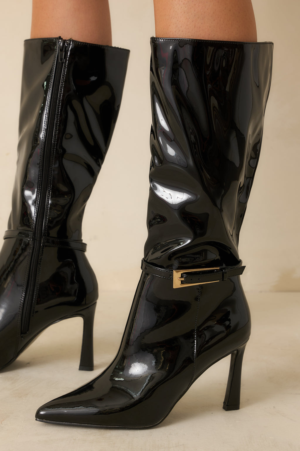 Women's Stay In Touch Black Patent Faux Leather Boots | Size: 6.5