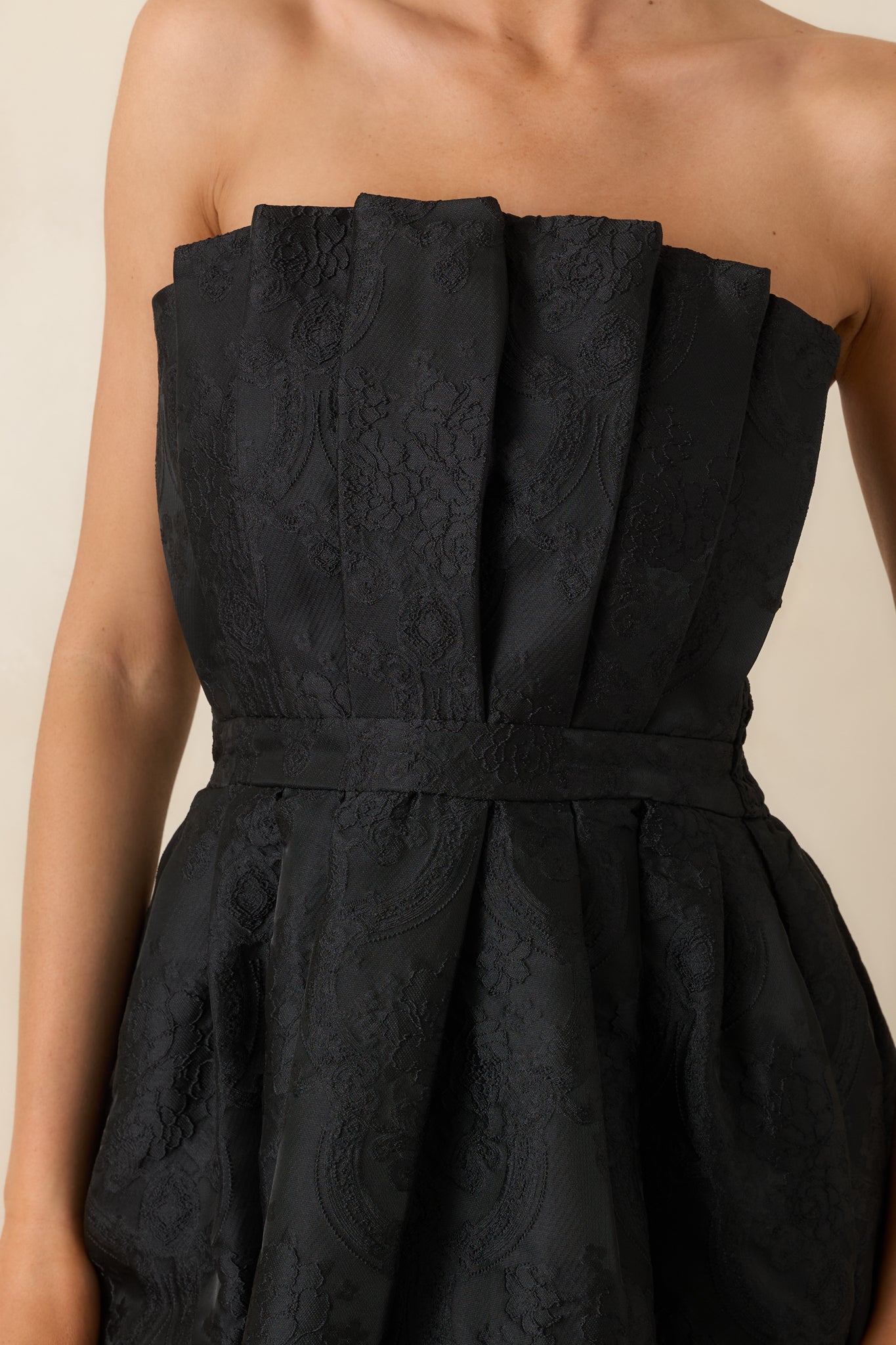 The Genevieve Black Jacquard Strapless Midi Dress - All Dresses