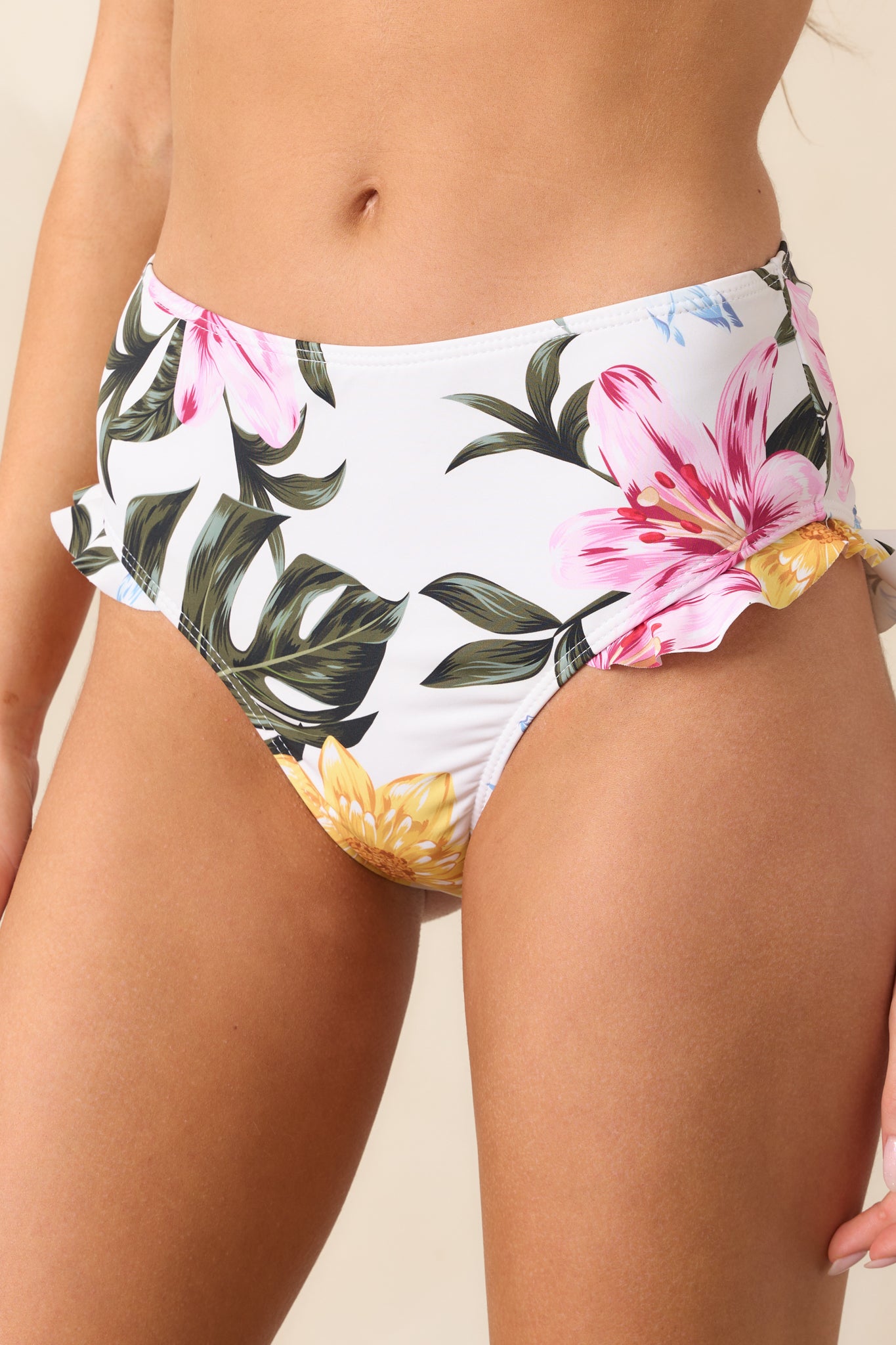 水着 trunc 88  flower frill swim wear Ruffle Swim Bra | Bleached Honeysuckle Blooming Trellis UPF 50+