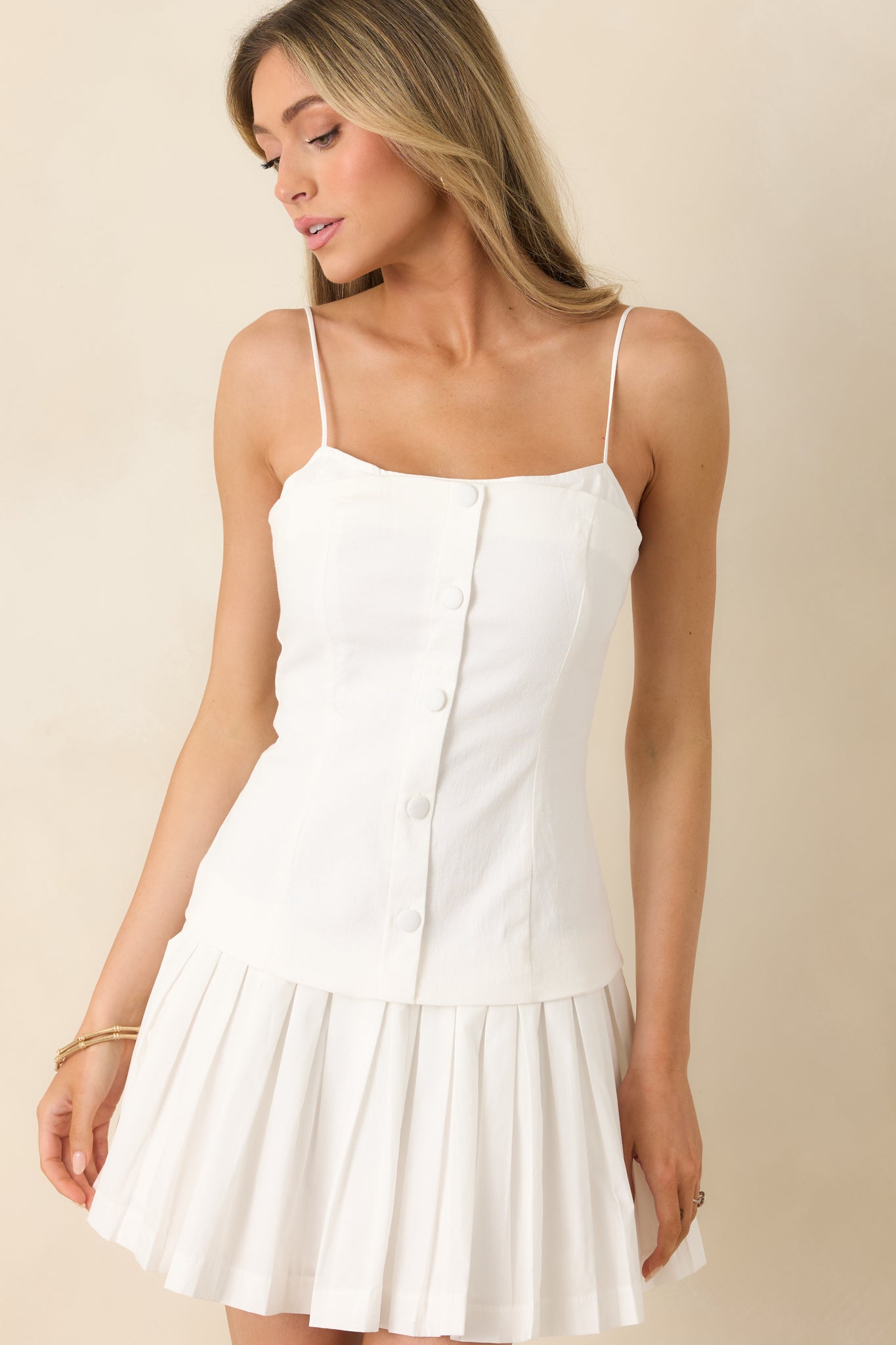 dress structure Women's Not Even Trying White Cotton Layered Bodice Mini Dress | Size: M
