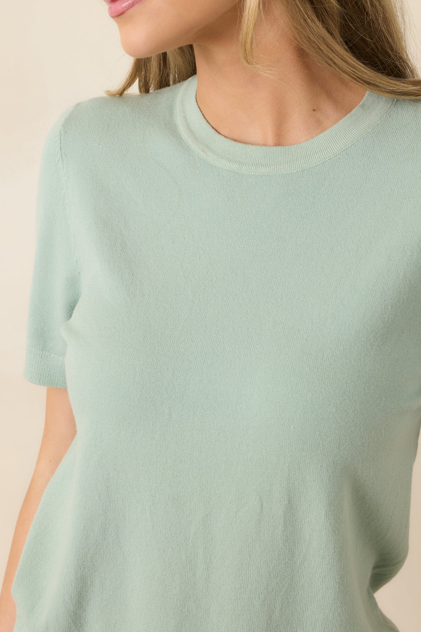 Red Dress | Seafoam Green Short Sleeve Knit Top - All Tops