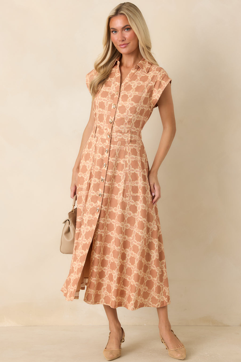 gold button midi dress The Next Chapter Tan & Ivory Printed Endless Summer Strapless Mini Crafted from lightweight woven GEN-13820 Color:Weekend Beige