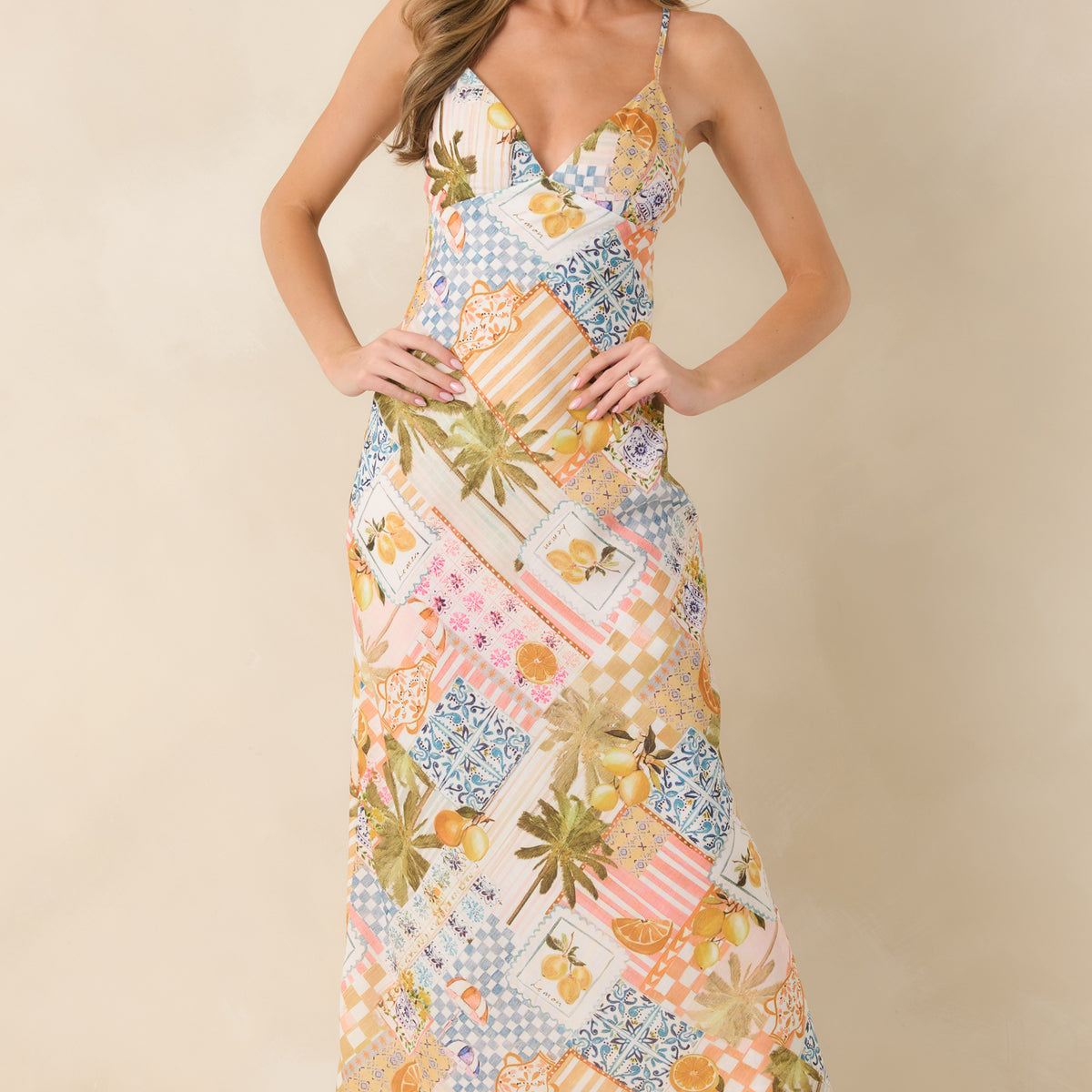 Red Dress | Citrus Patchwork Slip Maxi Dress - All Dresses